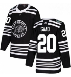 Mens Adidas Chicago Blackhawks 20 Brandon Saad Authentic Black 2019 Winter Classic NHL Jersey 