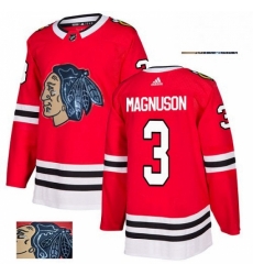 Mens Adidas Chicago Blackhawks 3 Keith Magnuson Authentic Red Fashion Gold NHL Jersey 