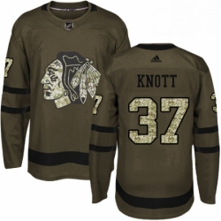 Mens Adidas Chicago Blackhawks 37 Graham Knott Authentic Green Salute to Service NHL Jersey 