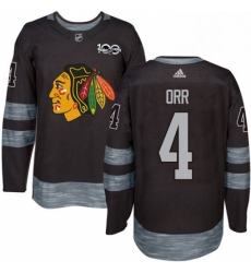 Mens Adidas Chicago Blackhawks 4 Bobby Orr Authentic Black 1917 2017 100th Anniversary NHL Jersey 