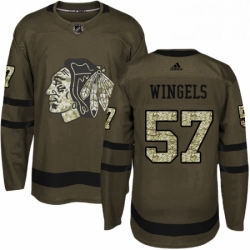 Mens Adidas Chicago Blackhawks 57 Tommy Wingels Authentic Green Salute to Service NHL Jersey 