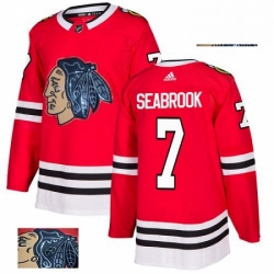 Mens Adidas Chicago Blackhawks 7 Brent Seabrook Authentic Red Fashion Gold NHL Jersey 