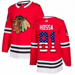 Mens Adidas Chicago Blackhawks 81 Marian Hossa Authentic Red USA Flag Fashion NHL Jersey 