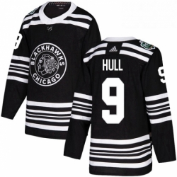 Mens Adidas Chicago Blackhawks 9 Bobby Hull Authentic Black 2019 Winter Classic NHL Jersey 