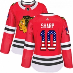 Womens Adidas Chicago Blackhawks 10 Patrick Sharp Authentic Red USA Flag Fashion NHL Jersey 