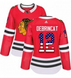 Womens Adidas Chicago Blackhawks 12 Alex DeBrincat Authentic Red USA Flag Fashion NHL Jersey 