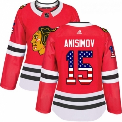 Womens Adidas Chicago Blackhawks 15 Artem Anisimov Authentic Red USA Flag Fashion NHL Jersey 