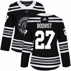 Womens Adidas Chicago Blackhawks 27 Adam Boqvist Authentic Black 2019 Winter Classic NHL Jersey 