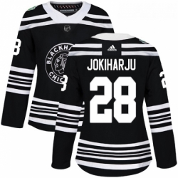 Womens Adidas Chicago Blackhawks 28 Henri Jokiharju Authentic Black 2019 Winter Classic NHL Jersey 