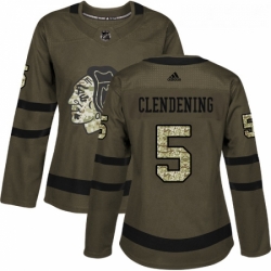 Womens Adidas Chicago Blackhawks 5 Adam Clendening Authentic Green Salute to Service NHL Jersey 