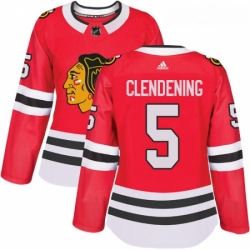 Womens Adidas Chicago Blackhawks 5 Adam Clendening Authentic Red Home NHL Jersey 