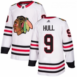 Womens Adidas Chicago Blackhawks 9 Bobby Hull Authentic White Away NHL Jersey 