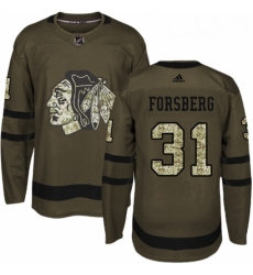 Youth Adidas Chicago Blackhawks 31 Anton Forsberg Authentic Green Salute to Service NHL Jersey 