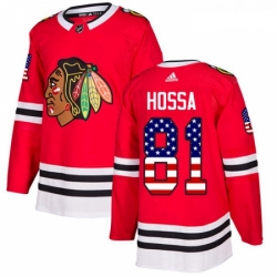 Youth Adidas Chicago Blackhawks 81 Marian Hossa Authentic Red USA Flag Fashion NHL Jersey 