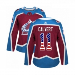 Womens Adidas Colorado Avalanche 11 Matt Calvert Authentic Burgundy Red USA Flag Fashion NHL Jersey 