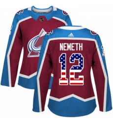 Womens Adidas Colorado Avalanche 12 Patrik Nemeth Authentic Burgundy Red USA Flag Fashion NHL Jersey 