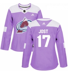 Womens Adidas Colorado Avalanche 17 Tyson Jost Authentic Purple Fights Cancer Practice NHL Jersey 