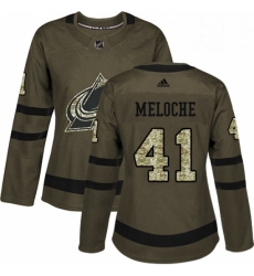 Womens Adidas Colorado Avalanche 41 Nicolas Meloche Authentic Green Salute to Service NHL Jersey 