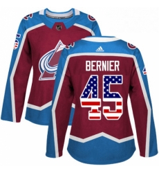 Womens Adidas Colorado Avalanche 45 Jonathan Bernier Authentic Burgundy Red USA Flag Fashion NHL Jersey 