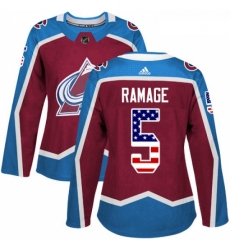 Womens Adidas Colorado Avalanche 5 Rob Ramage Authentic Burgundy Red USA Flag Fashion NHL Jersey 