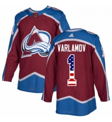 Youth Adidas Colorado Avalanche 1 Semyon Varlamov Authentic Burgundy Red USA Flag Fashion NHL Jersey 