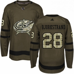 Mens Adidas Columbus Blue Jackets 28 Oliver Bjorkstrand Authentic Green Salute to Service NHL Jersey 