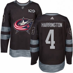 Mens Adidas Columbus Blue Jackets 4 Scott Harrington Authentic Black 1917 2017 100th Anniversary NHL Jersey 