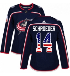 Womens Adidas Columbus Blue Jackets 14 Jordan Schroeder Authentic Navy Blue USA Flag Fashion NHL Jersey 