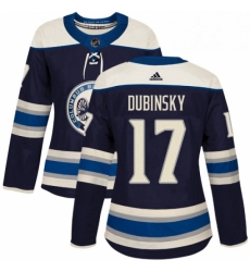 Womens Adidas Columbus Blue Jackets 17 Brandon Dubinsky Authentic Navy Blue Alternate NHL Jersey 