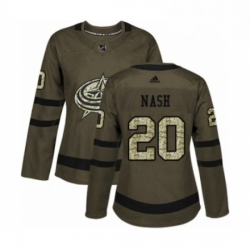 Womens Adidas Columbus Blue Jackets 20 Riley Nash Authentic Green Salute to Service NHL Jersey 