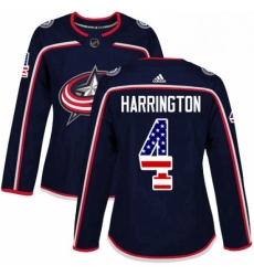 Womens Adidas Columbus Blue Jackets 4 Scott Harrington Authentic Navy Blue USA Flag Fashion NHL Jersey 