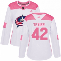 Womens Adidas Columbus Blue Jackets 42 Alexandre Texier Authentic WhitePink Fashion NHL Jersey 