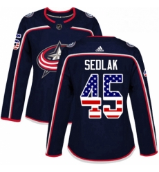 Womens Adidas Columbus Blue Jackets 45 Lukas Sedlak Authentic Navy Blue USA Flag Fashion NHL Jersey 