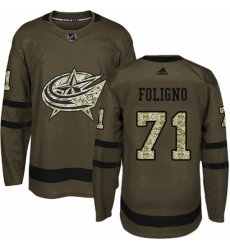 Youth Adidas Columbus Blue Jackets 71 Nick Foligno Premier Green Salute to Service NHL Jersey 