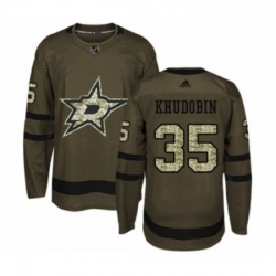 Mens Adidas Dallas Stars 35 Anton Khudobin Authentic Green Salute to Service NHL Jersey 