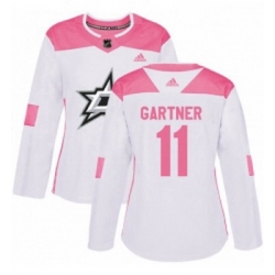 Womens Adidas Dallas Stars 11 Mike Gartner Authentic WhitePink Fashion NHL Jersey 