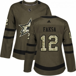 Womens Adidas Dallas Stars 12 Radek Faksa Authentic Green Salute to Service NHL Jersey 