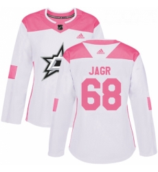 Womens Adidas Dallas Stars 68 Jaromir Jagr Authentic WhitePink Fashion NHL Jersey 