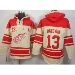 Detroit Red Wing #13 Pavel Datsyuk Cream Stitched NHL Sawyer Hooded Sweatshirt