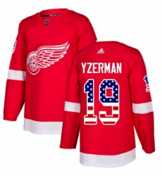 Mens Adidas Detroit Red Wings 19 Steve Yzerman Authentic Red USA Flag Fashion NHL Jersey 