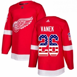 Mens Adidas Detroit Red Wings 26 Thomas Vanek Authentic Red USA Flag Fashion NHL Jersey 