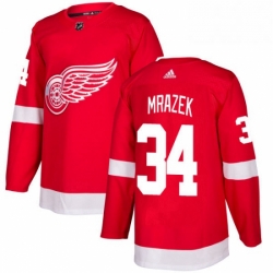 Mens Adidas Detroit Red Wings 34 Petr Mrazek Premier Red Home NHL Jersey 