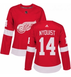 Womens Adidas Detroit Red Wings 14 Gustav Nyquist Authentic Red Home NHL Jersey 