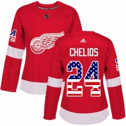 Womens Adidas Detroit Red Wings 24 Chris Chelios Authentic Red USA Flag Fashion NHL Jersey 