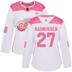 Womens Adidas Detroit Red Wings 27 Michael Rasmussen Authentic WhitePink Fashion NHL Jersey 