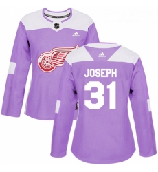 Womens Adidas Detroit Red Wings 31 Curtis Joseph Authentic Purple Fights Cancer Practice NHL Jersey 