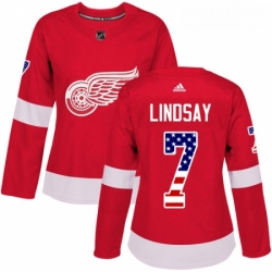 Womens Adidas Detroit Red Wings 7 Ted Lindsay Authentic Red USA Flag Fashion NHL Jersey 