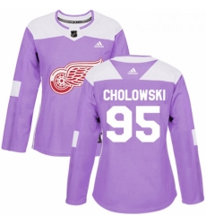 Womens Adidas Detroit Red Wings 95 Dennis Cholowski Authentic Purple Fights Cancer Practice NHL Jersey 