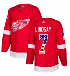 Youth Adidas Detroit Red Wings 7 Ted Lindsay Authentic Red USA Flag Fashion NHL Jersey 