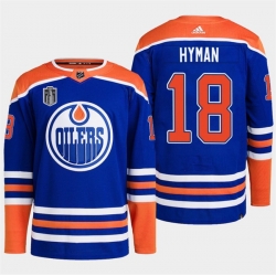 Men Edmonton Oilers 18 Zach Hyman Royal 2024 Stanley Cup Final Patch Stitched Jersey
